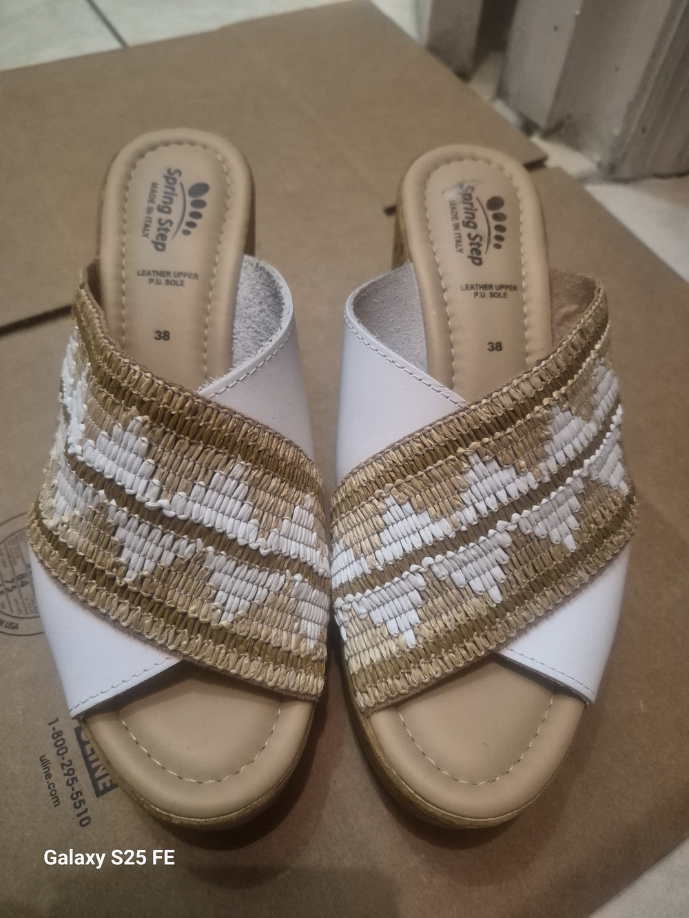 Spring Step White and Gold Braided Slide Mules